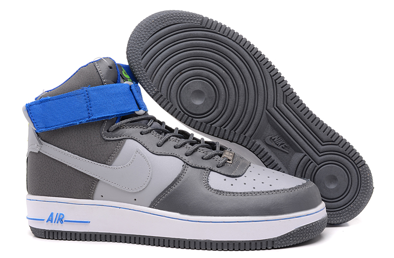 Nike Air Force 1 Grande Fourrure Gris Bleu Blanc
